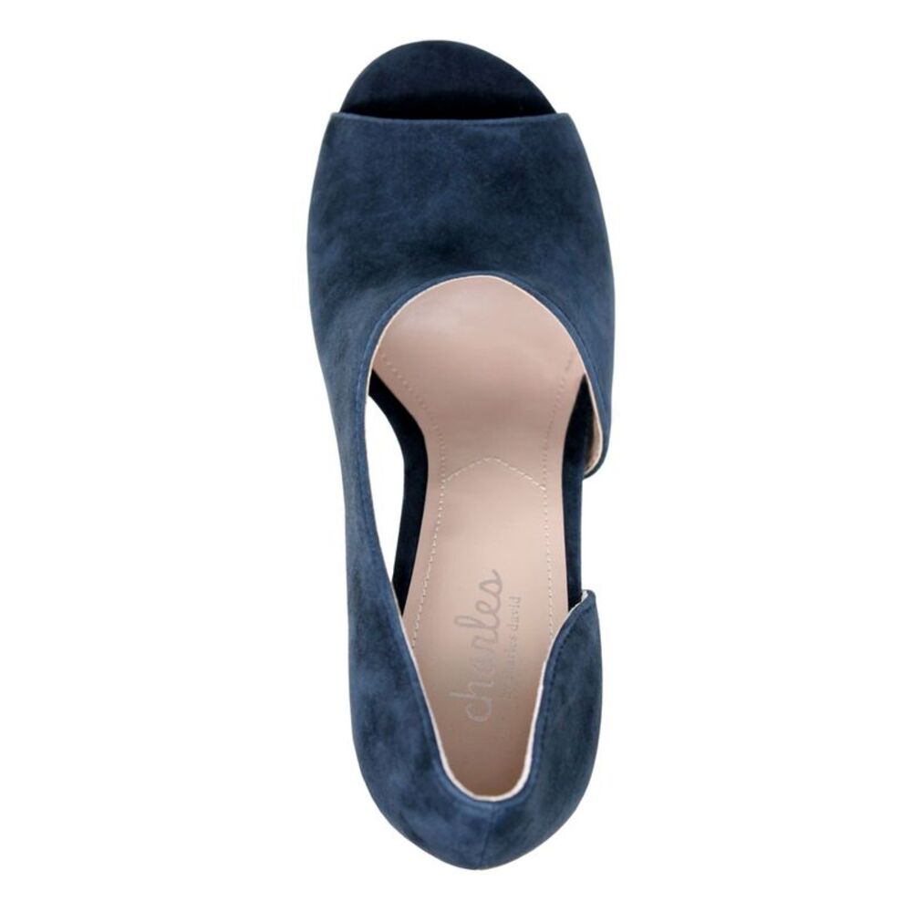 CHARLES DAVID Womens Navy Cutout Side Raile Stiletto Slip On Leather Sandals 8